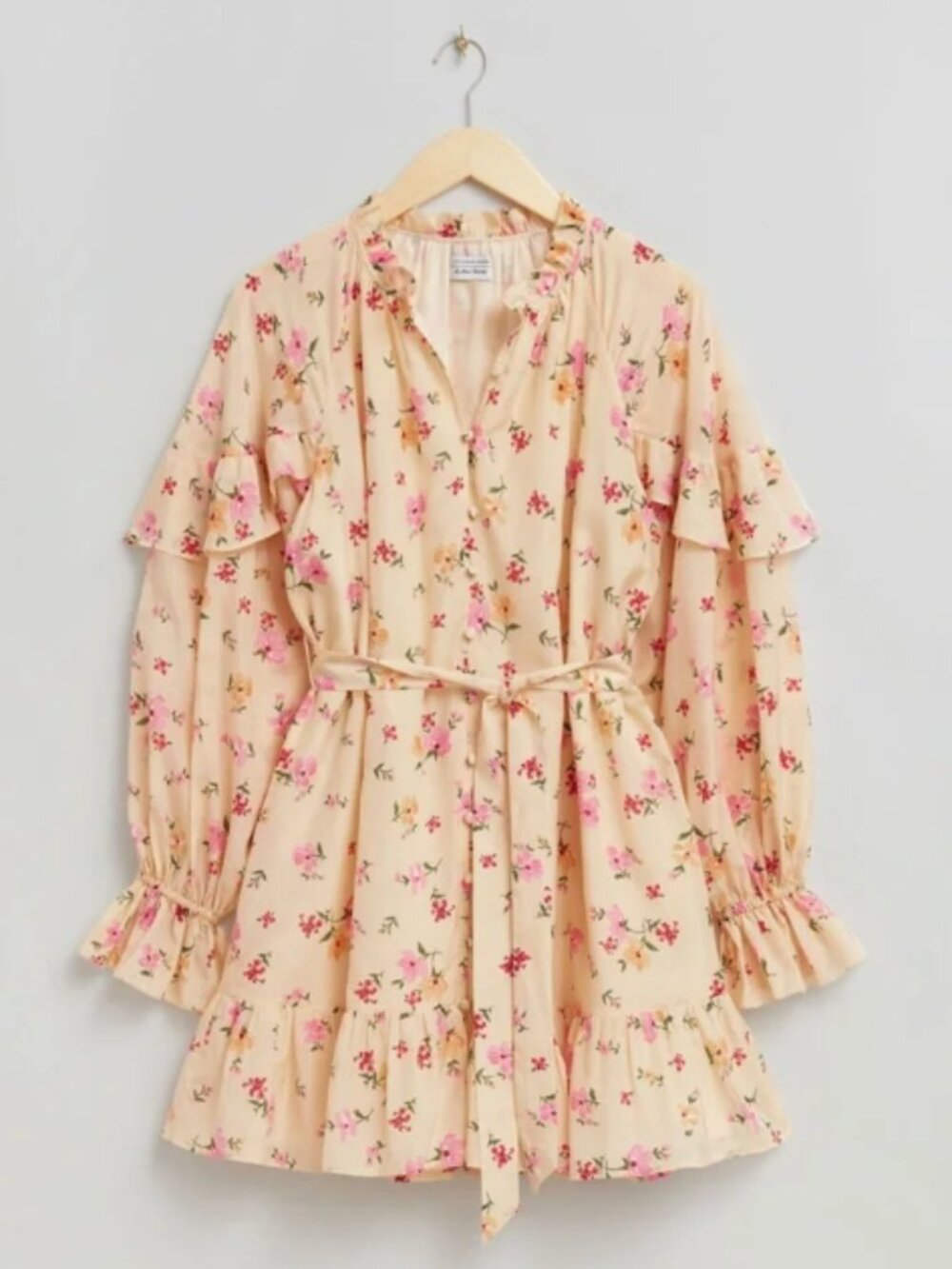 & Other Stories Relaxed Frill Detail Voluminous Floral Dress Belted Size Large